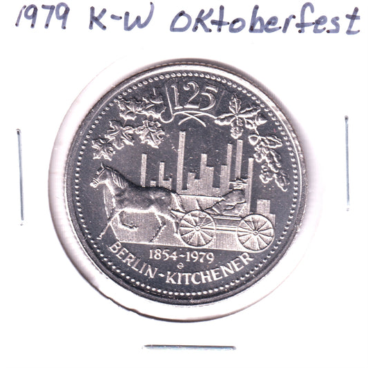 1979 K-W Oktoberfest Dollar Trade Token: Berlin-Kitchener 125th Ann. (Corrosion)