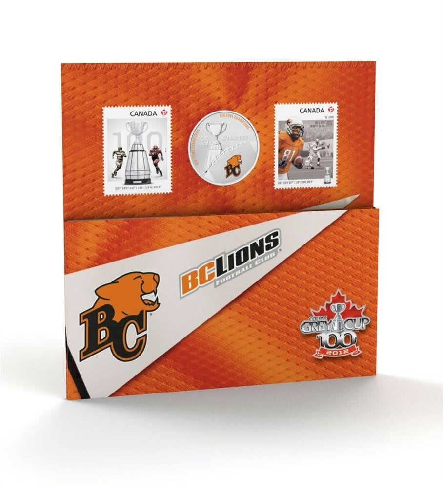 2012 Canada 25-cent BC Lions CFL- Coin and Stamp Set