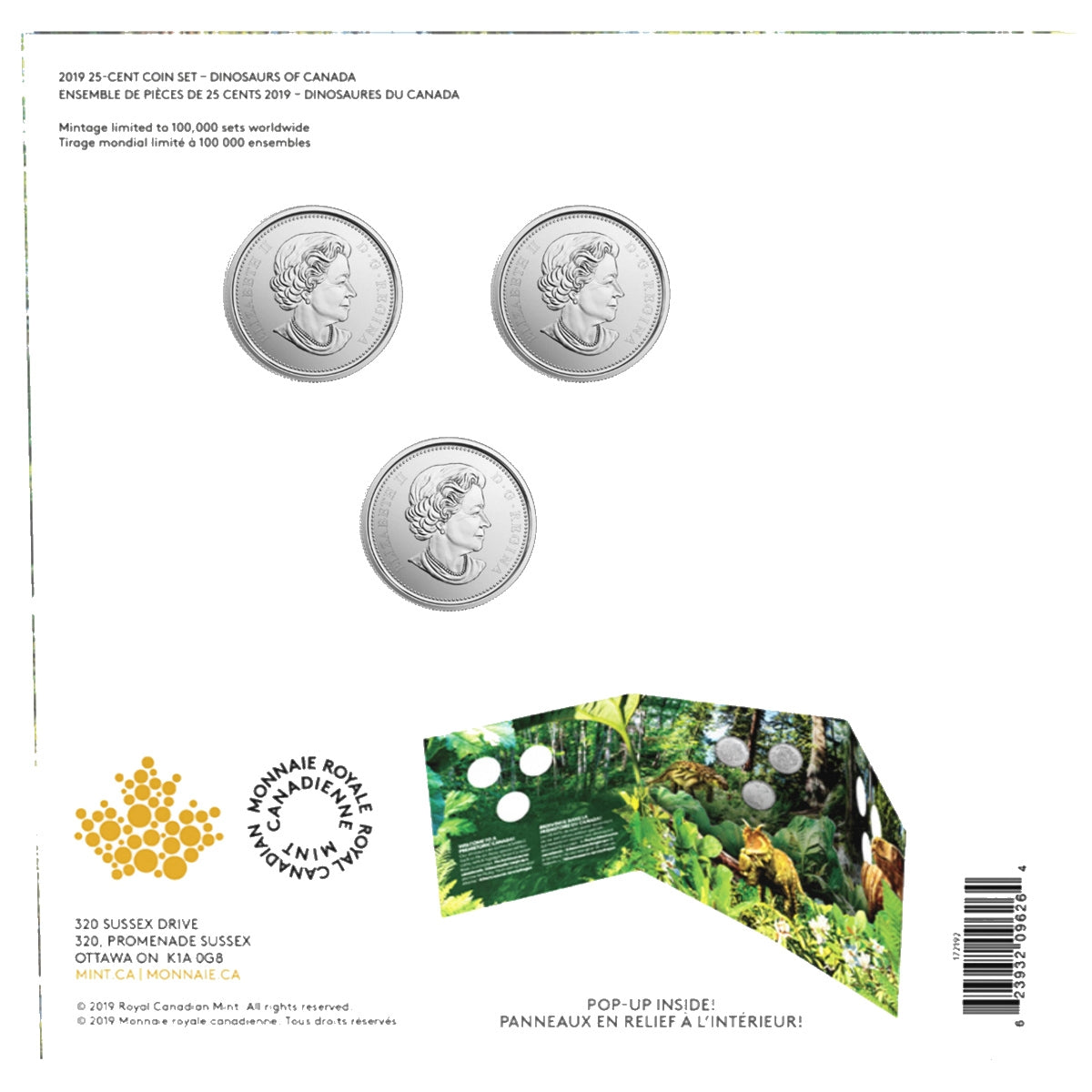 2019 25-cent Dinosaurs of Canada Coin Set