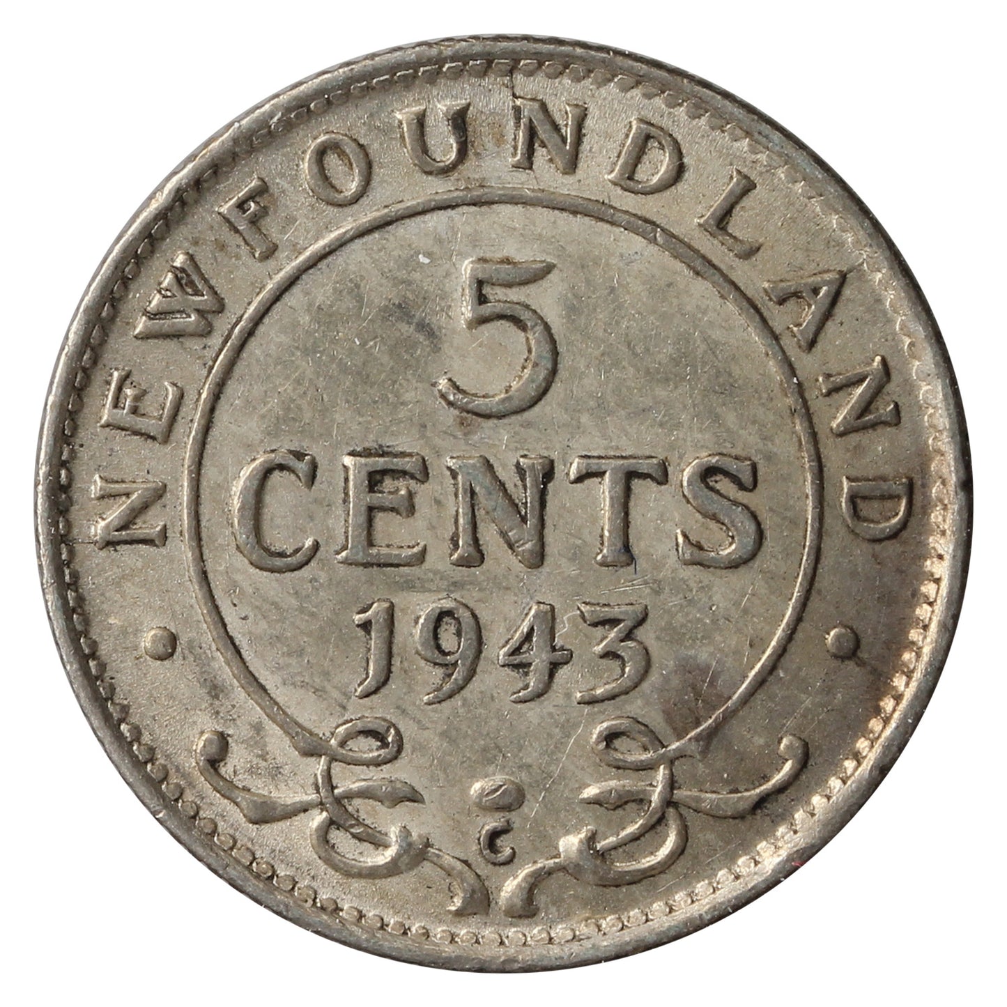 1943C Newfoundland 5-Cents EF-AU (EF-45) Scratched, cleaned, or impaired