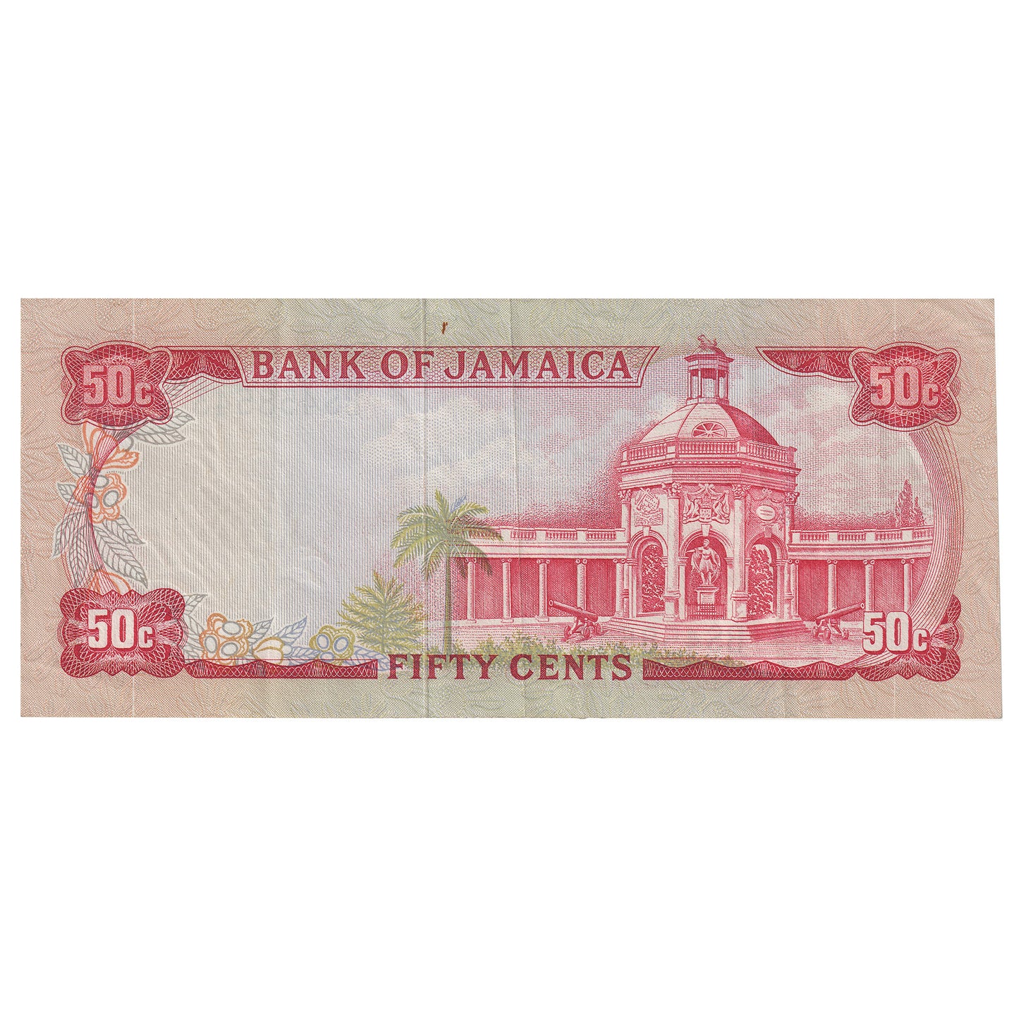 Jamaica 1960 (1970) 50 Cents Note, Pick #53a, EF (Glue)