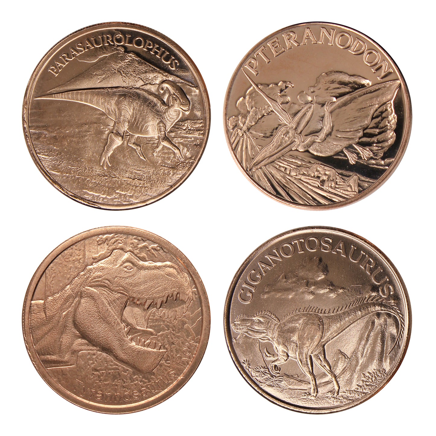 9x Dinosaur-themed 1oz. AVDP .999 Fine Copper Rounds, 9Pcs