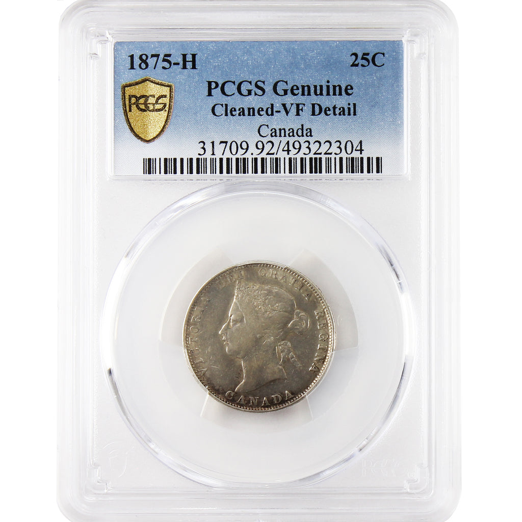 1875H Canada 25-cents PCGS Certified Genuine Cleaned-VF Detail