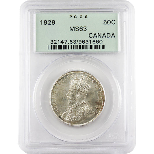 1929 Canada 50-cents PCGS Certified MS-63