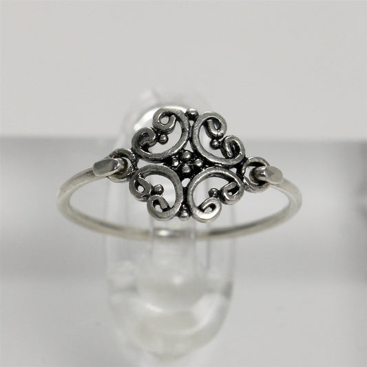 Lady's Sterling Silver Antiqued Openwork Dainty Ring - 5