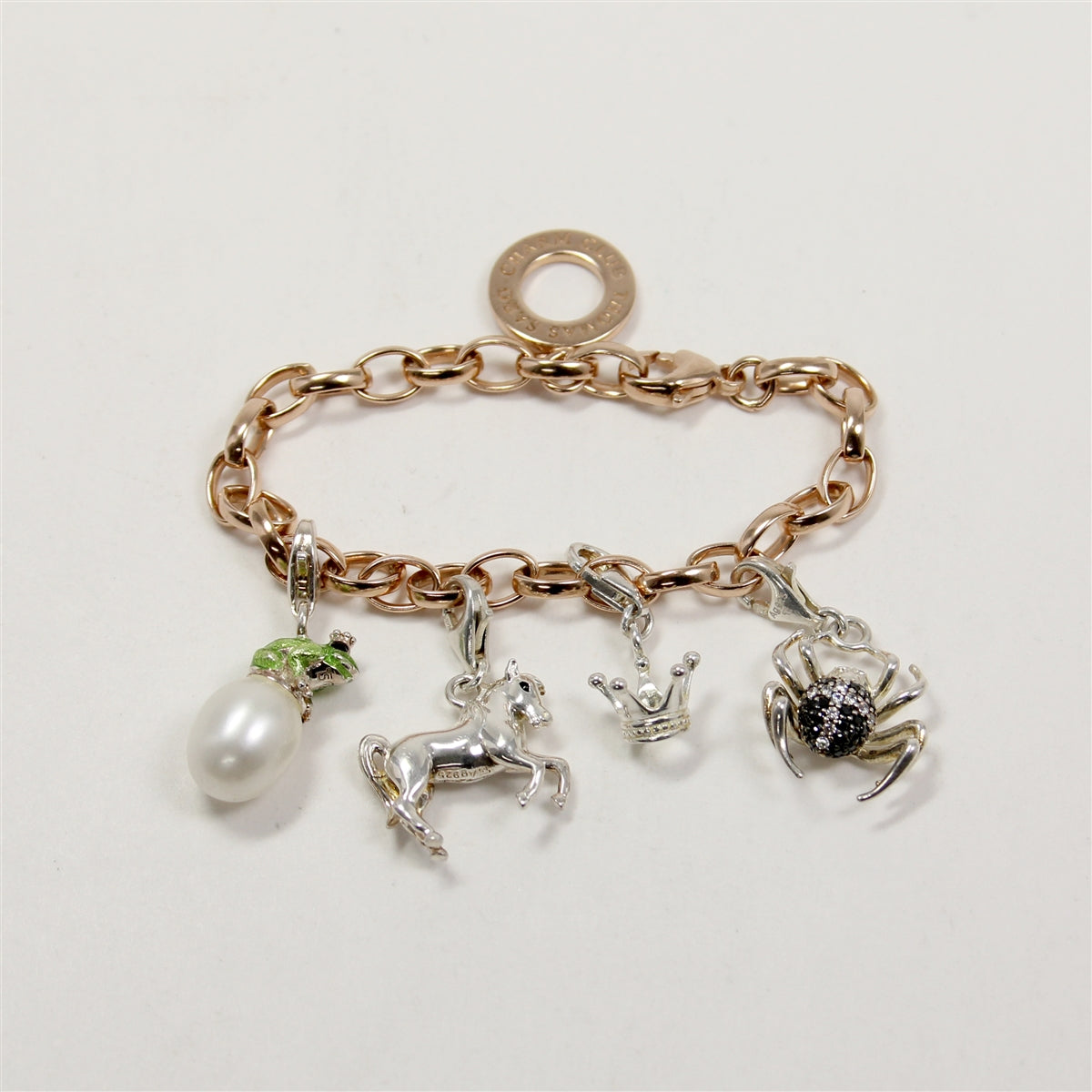 Lady's Sterling Silver 'THOMAS SABO' Rose Coloured Classic Charm Bracelet with Charms - 6"