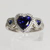 Lady's Sterling Silver 'DSMK' Blue Stone Heart Ring - 9