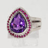 Lady's Sterling Silver Amethyst & Ruby Teardrop Ring - 7 1/4