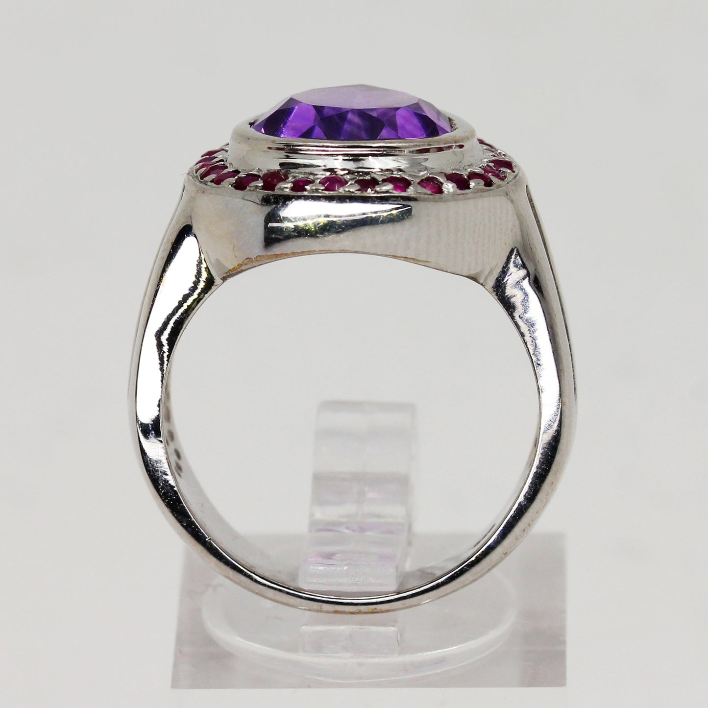 Lady's Sterling Silver Amethyst & Ruby Teardrop Ring - 7 1/4