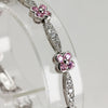 Lady's Sterling Silver Pink & Clear Stone Flower Bracelet - 7"