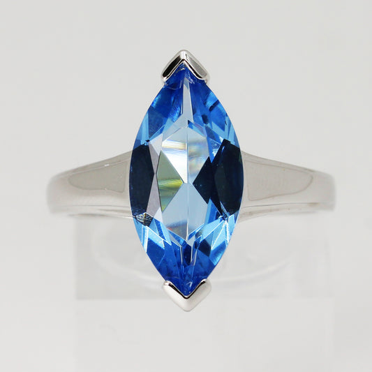 Lady's Sterling Silver Blue Stone Marquise Ring - Size 8