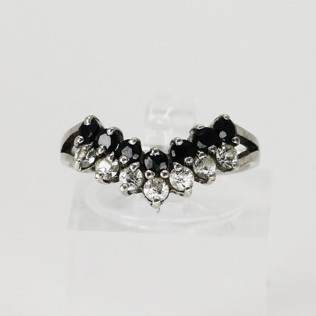 Lady's Sterling Silver Black & Clear Tiara Ring - Size 6