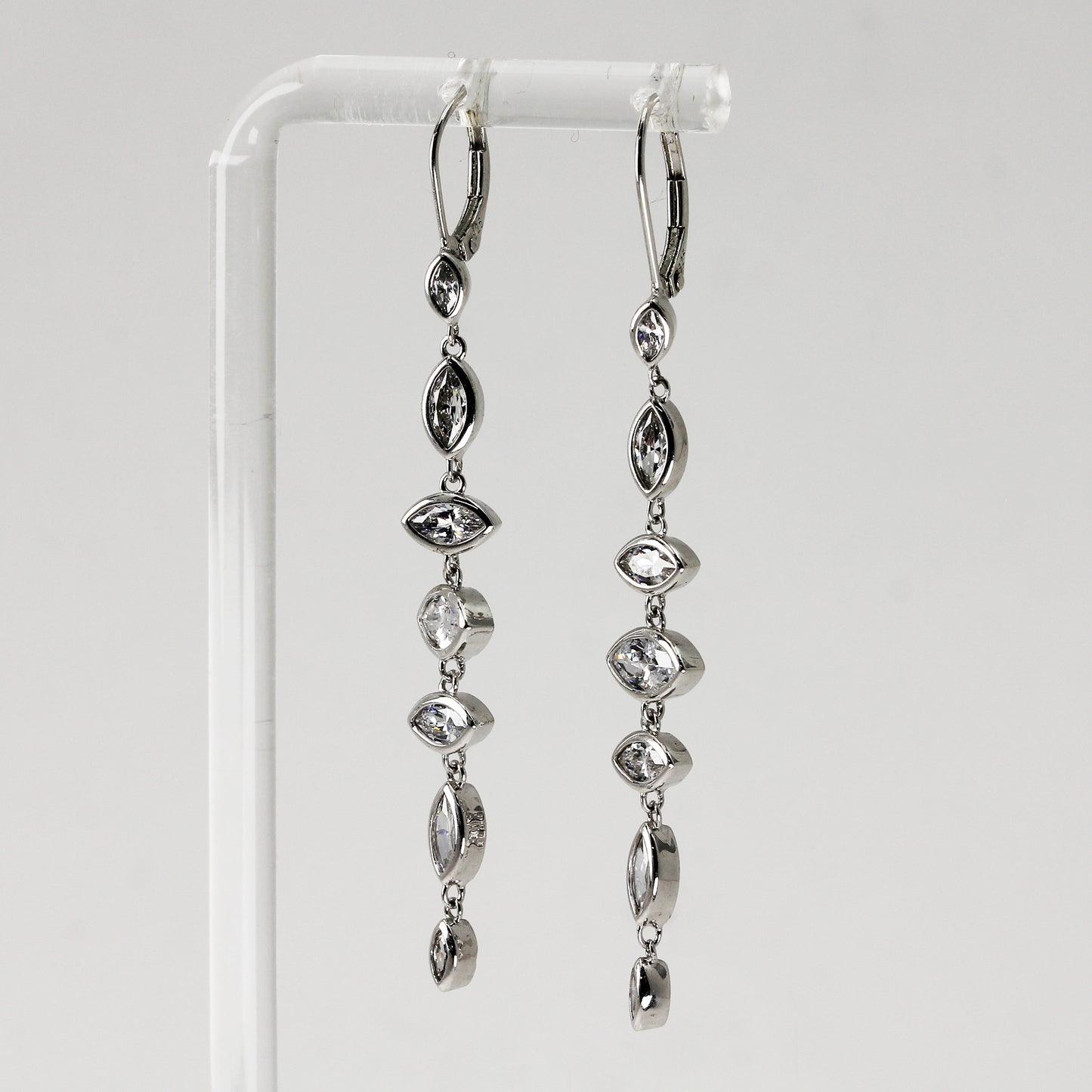 Lady's Sterling Silver Clear Stone Marquise Drop Earrings