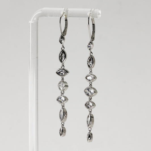 Lady's Sterling Silver Clear Stone Marquise Drop Earrings