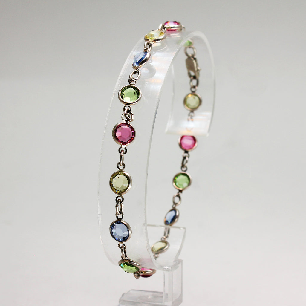 Lady's Sterling Silver Multicoloured Stone Bracelet - 9"