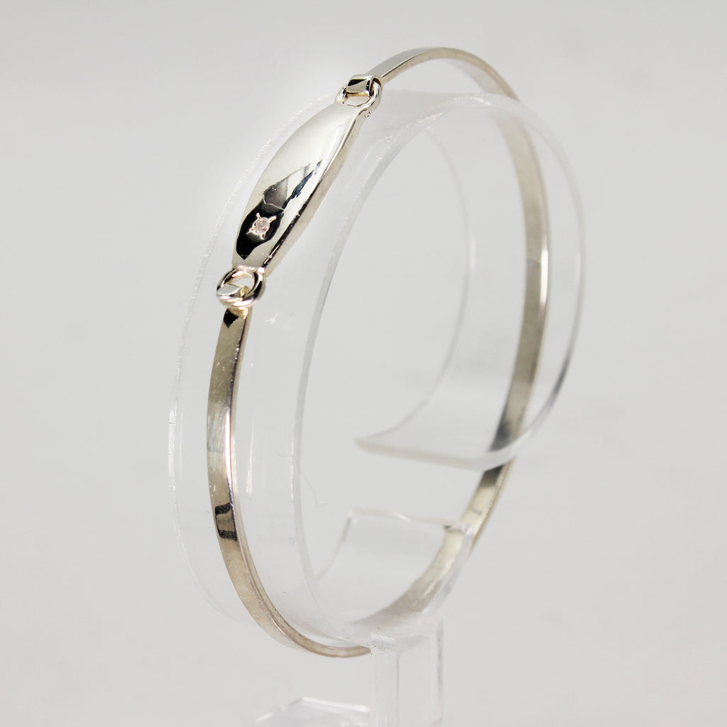 Lady's Sterling Silver Engravable Plate w Diamond Accent Bangle