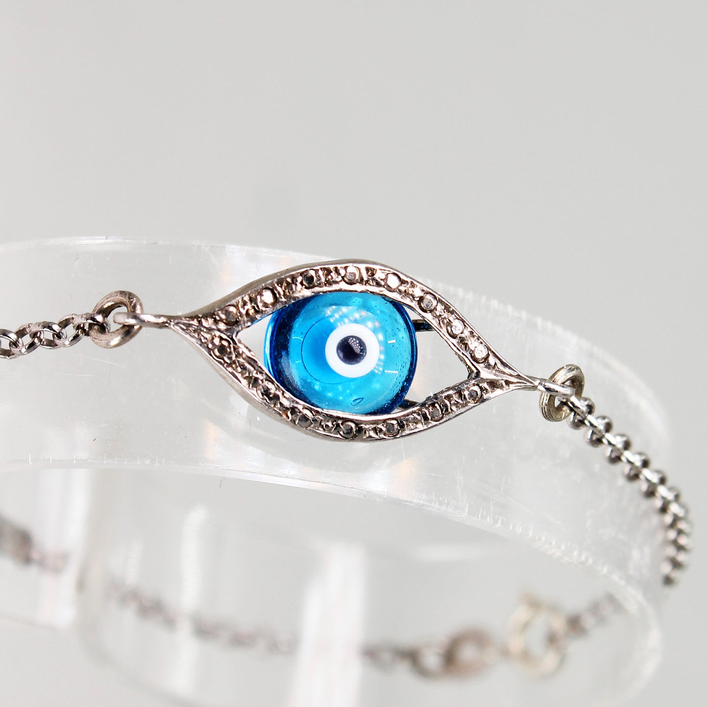 Unisex Sterling Silver Evil Eye/ Cross Bracelet - 7"