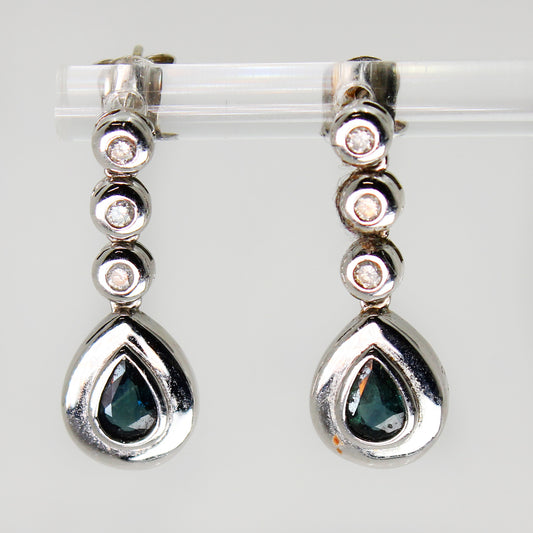 Lady's Sterling Silver Clear & Blue Stone Drop Earrings