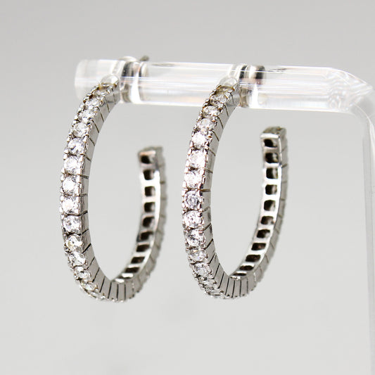 Lady's Sterling Silver Clear Stone Hoop Earrings