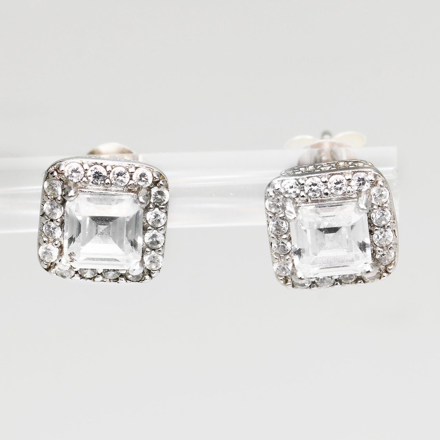 Lady's Sterling Silver Vintage-Style Clear Stone Stud Earrings