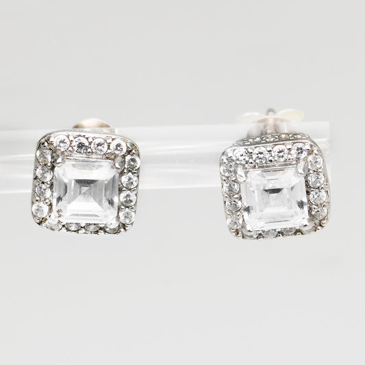 Lady's Sterling Silver Vintage-Style Clear Stone Stud Earrings