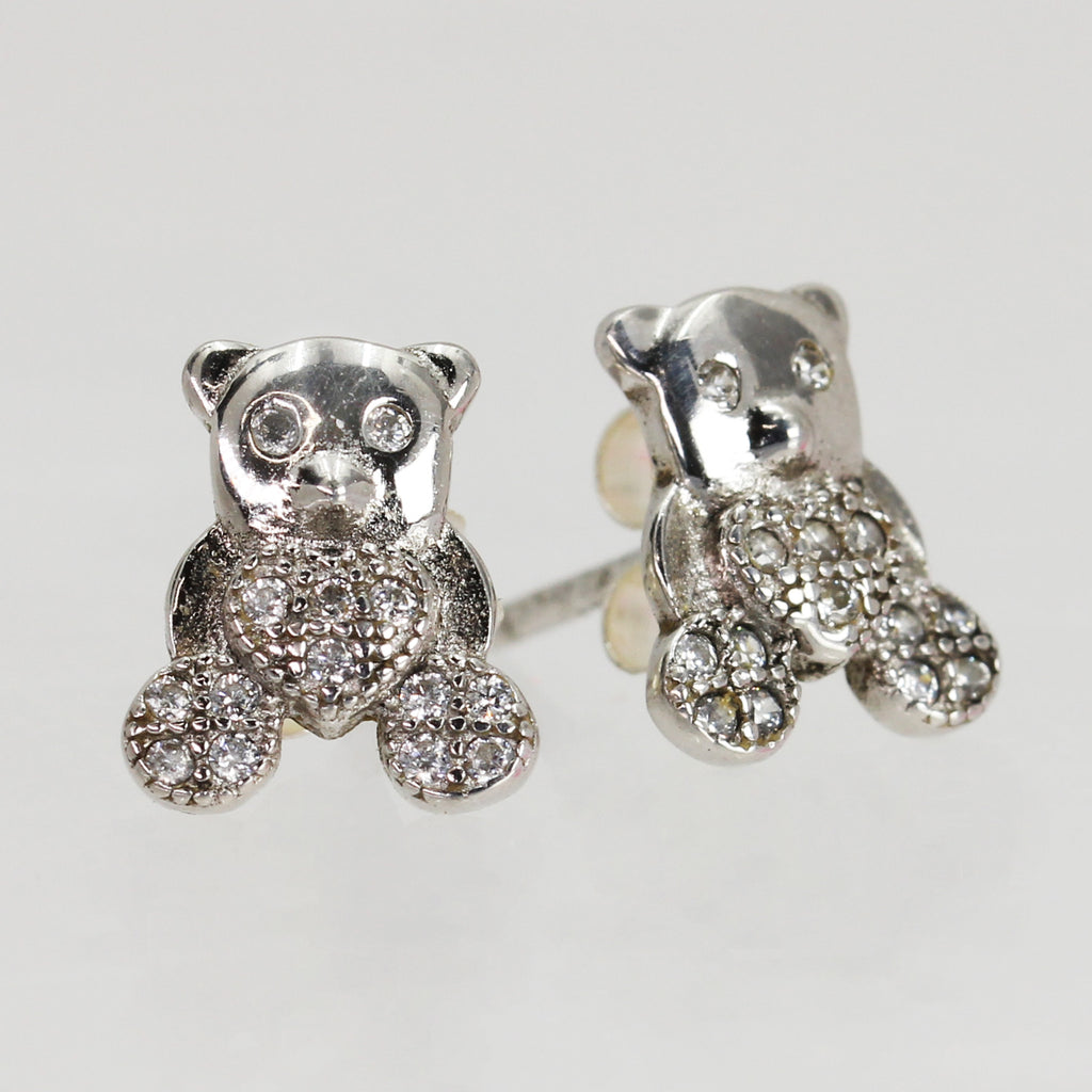 Lady's Sterling Silver Teddy Bear Stud Earrings