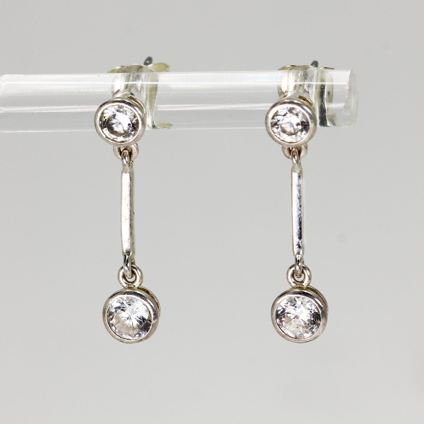 Lady's Sterling Silver Clear Stone Drop Earrings