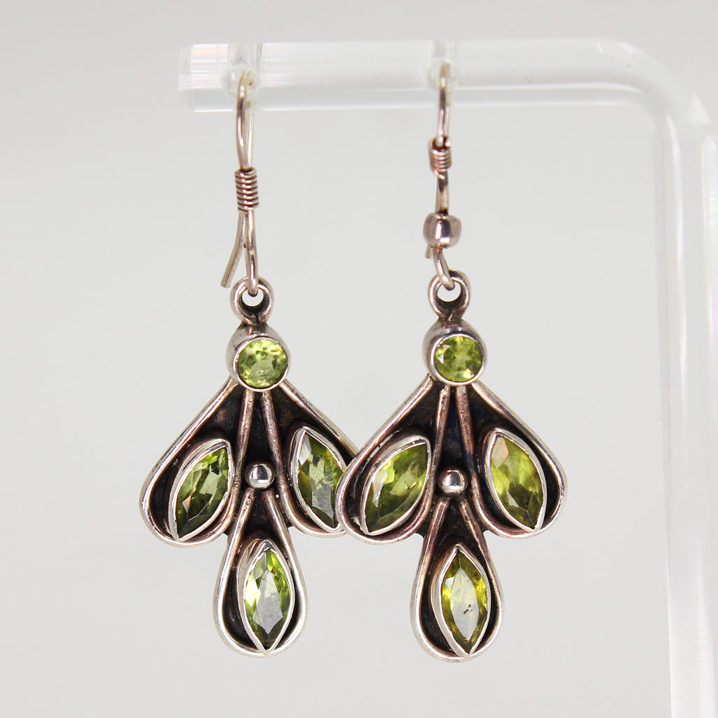 Lady's Sterling Silver Green Marquise Stone Drop Earrings