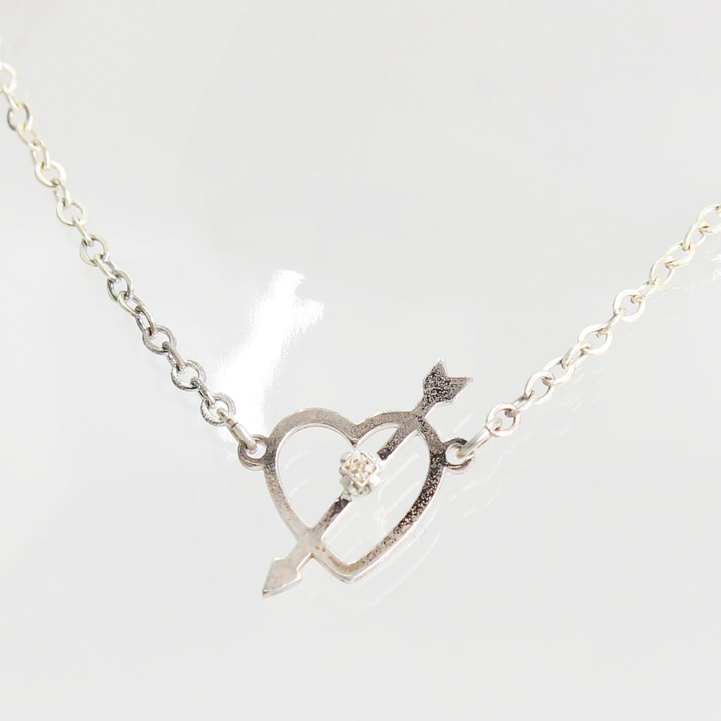 Lady's Sterling Silver Cupids Heart Necklace - 14"