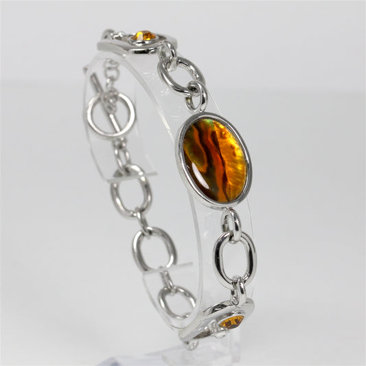 Lady's Silver Tone "Fifth Avenue Collection- Boom Boom Boom" Amber Accent Bracelet - 7 1/2