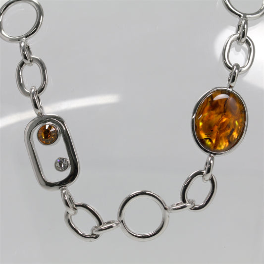 Lady's Silver Tone "Fifth Avenue Collection- Boom Boom Boom" Amber Accent Necklace - 31"