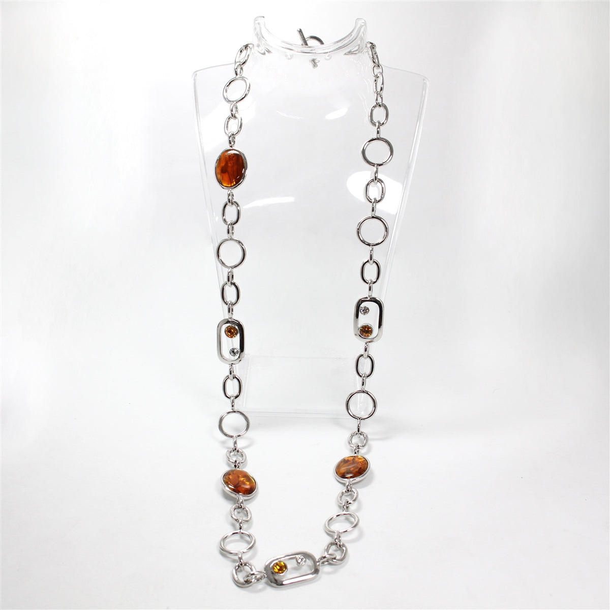 Lady's Silver Tone "Fifth Avenue Collection- Boom Boom Boom" Amber Accent Necklace - 31"