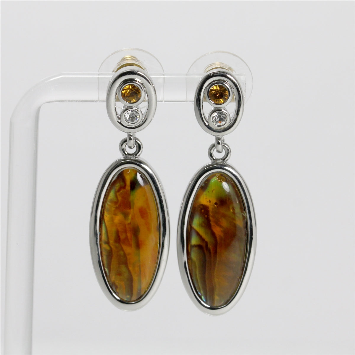 Lady's Silver Tone "Fifth Avenue Collection" - Boom Boom Boom Amber Accent Earrings