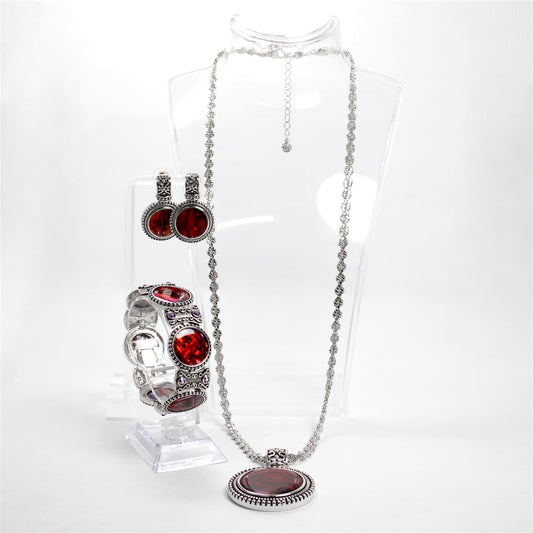 Lady's Silver Tone "Fifth Avenue Collection" Red Abalone Shell Set