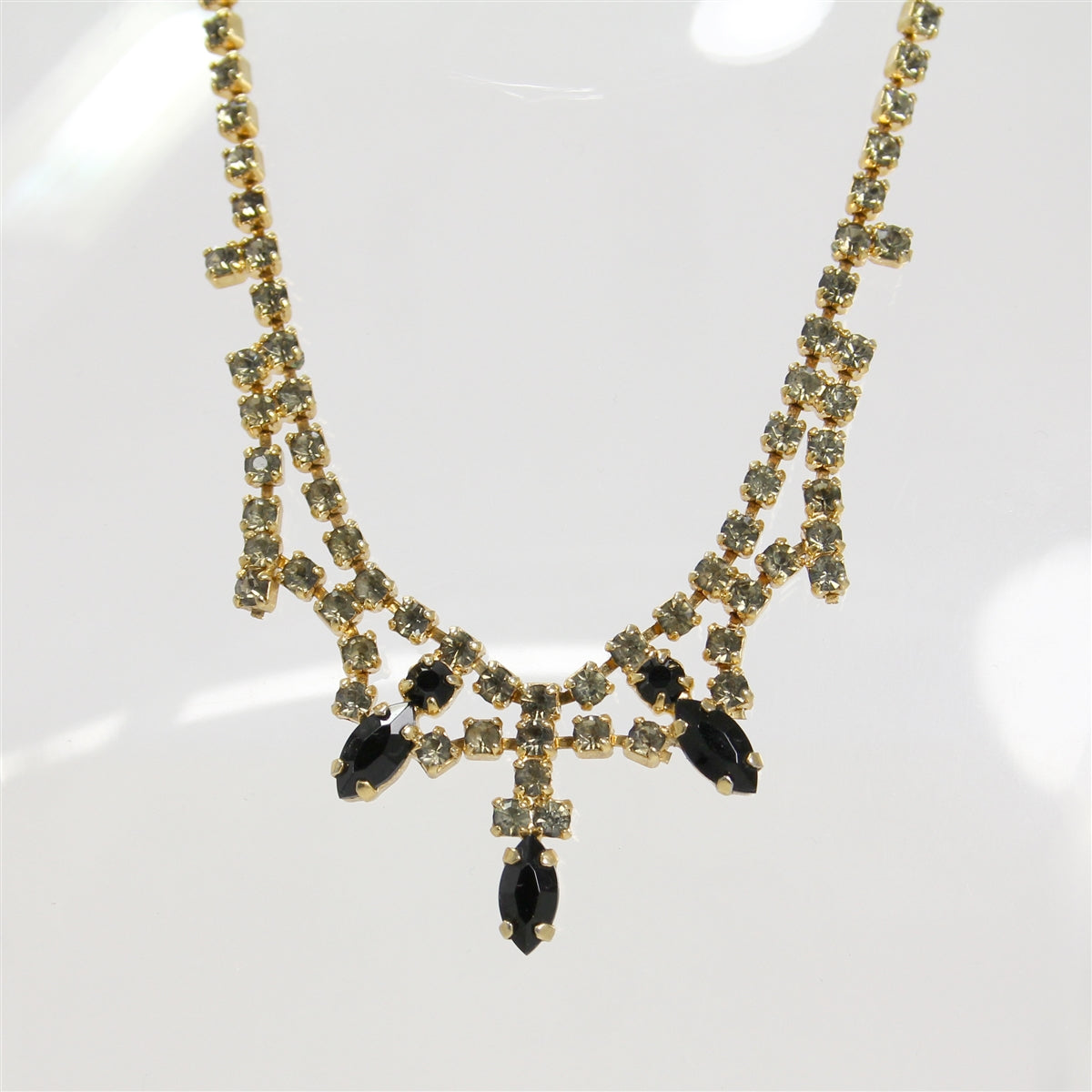 Lady's Gold Tone Chandelier Necklace with Black & Green Stones