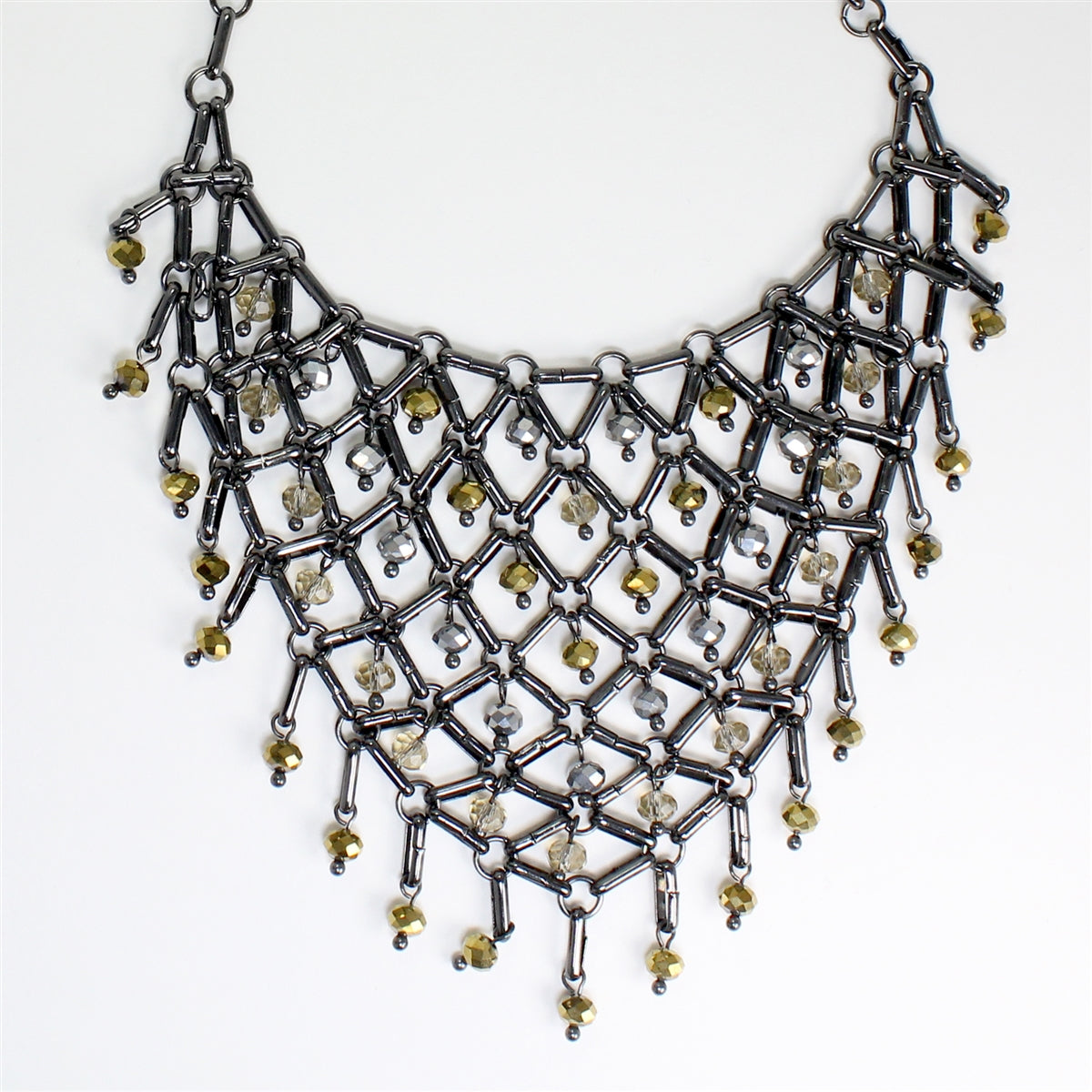 Lady's  Black & Gold Tone Bib Necklace - 19"