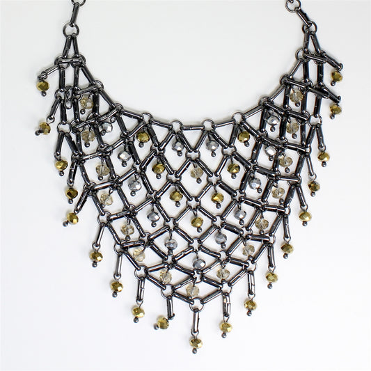 Lady's  Black & Gold Tone Bib Necklace - 19"