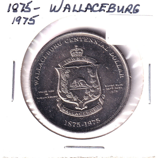 1975 Wallaceburg, ON, Centennial Trade Dollar Token: Baldoon Settlement