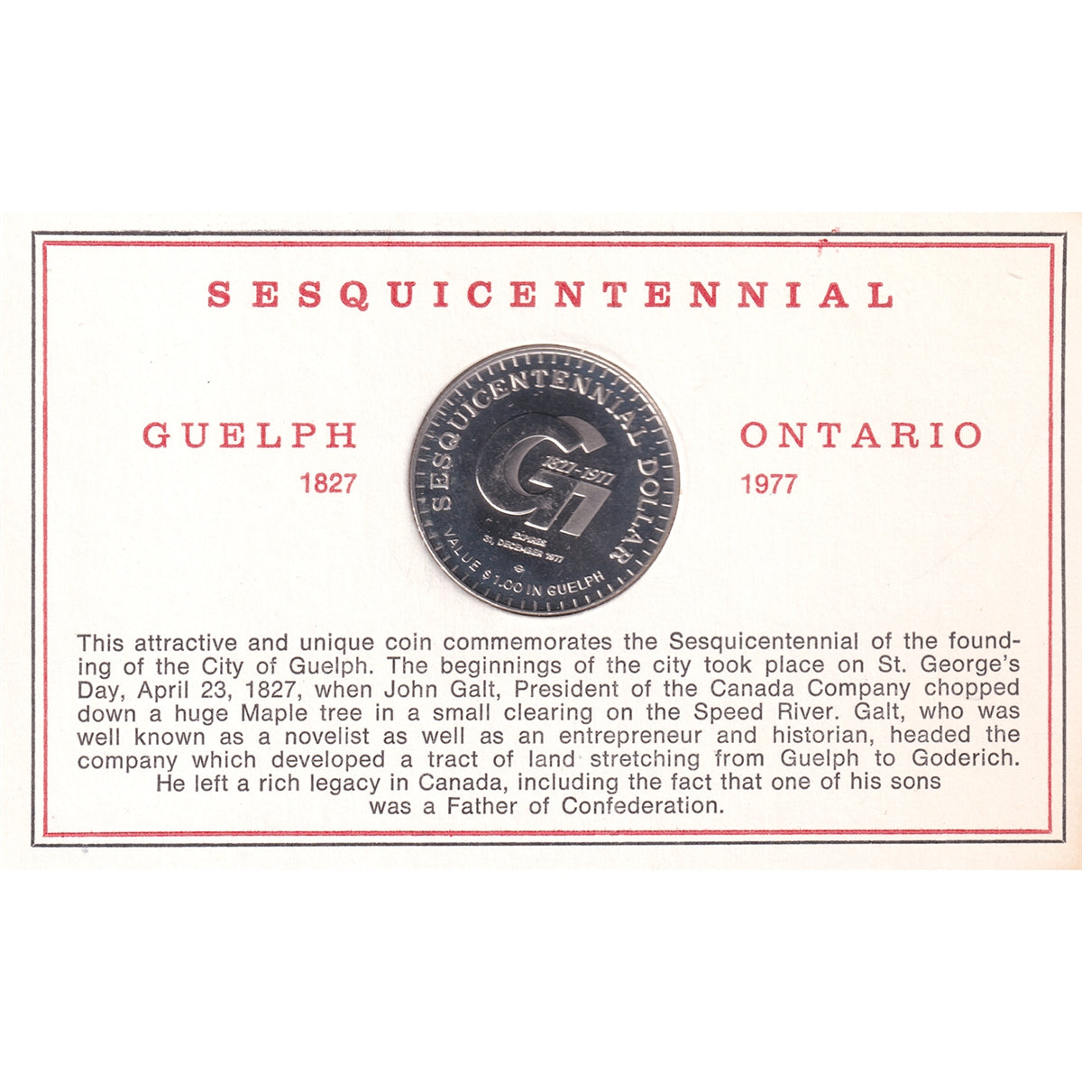 1977 Guelph, ON, Sesquicentennial Trade Dollar Token, Nickel, in Card