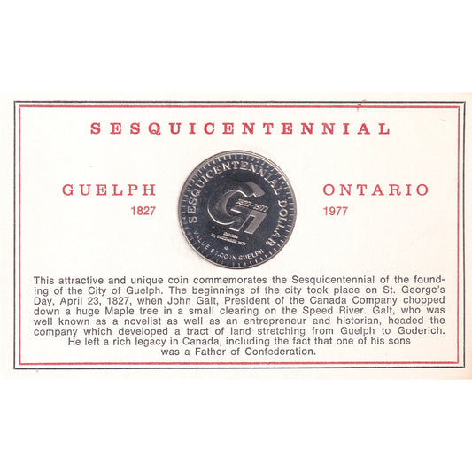 1977 Guelph, ON, Sesquicentennial Trade Dollar Token, Nickel, in Card