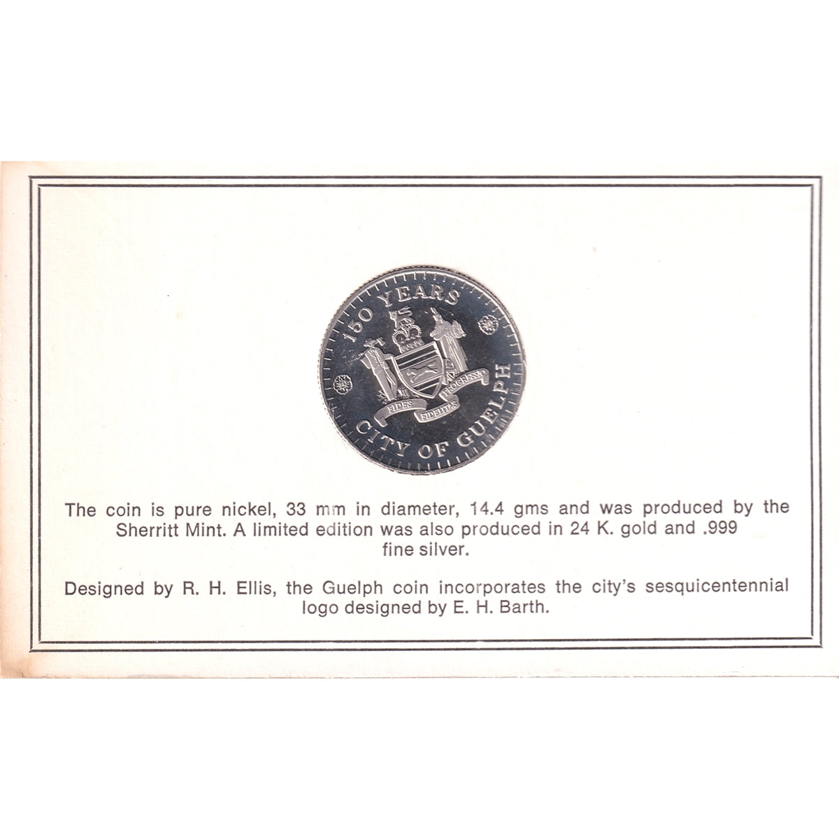 1977 Guelph, ON, Sesquicentennial Trade Dollar Token, Nickel, in Card