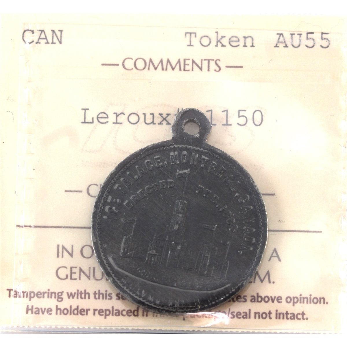 1884 Montreal Winter Carnival Ice Palace Token, Leroux 1150, ICCS Certified AU-55