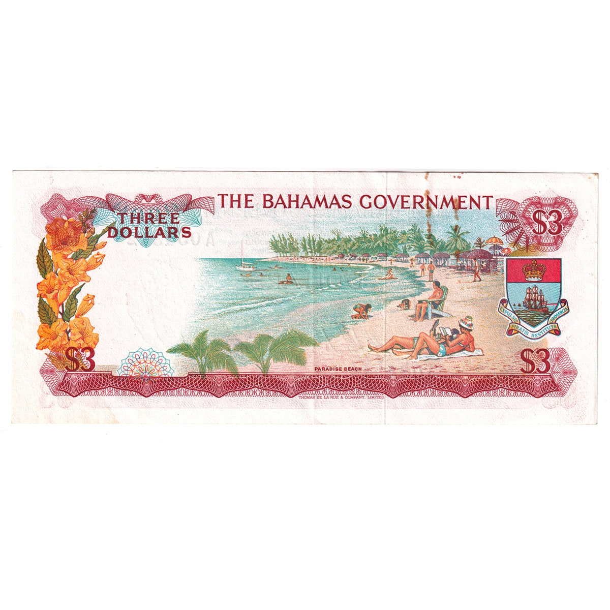 Bahamas 1965 3 Dollars Note, Pick #19a, EF (Rust)