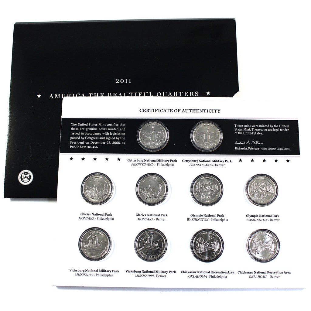 2011 P&D USA America the Beautiful Quarters Uncirculated Set (Light wear on packaging)