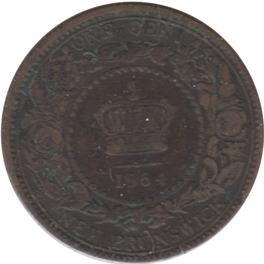 1864 Short 6 New Brunswick 1-cent F-VF (F-15)