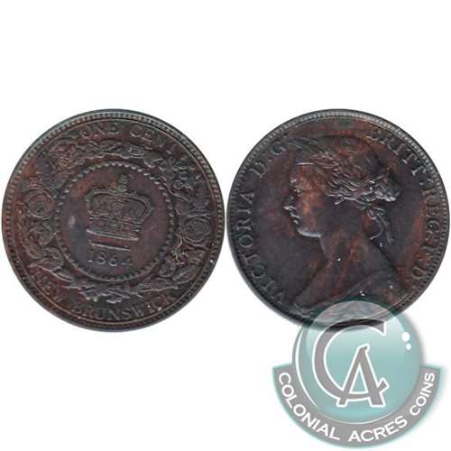 1864 Short 6 New Brunswick 1-cent VF-EF (VF-30)