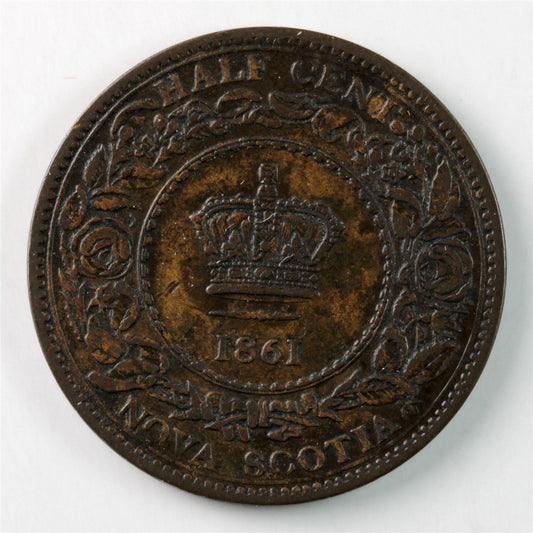 1861 Nova Scotia 1/2 Cent Almost Uncirculated (AU-50) $