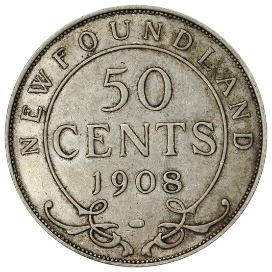 1908 Newfoundland 50-cents Extra Fine (EF-40) $