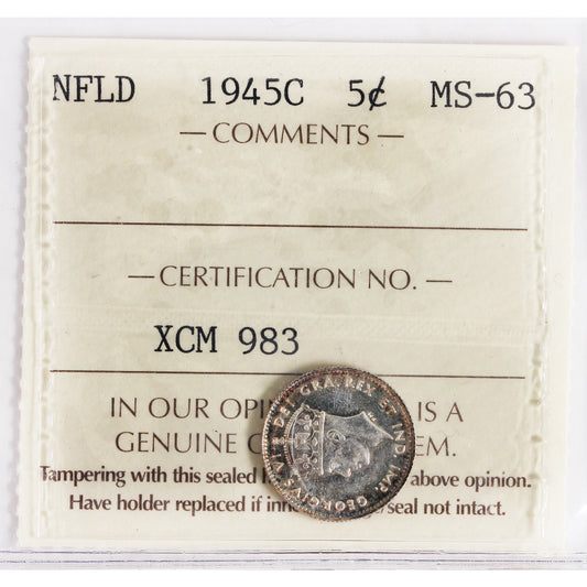 1945C Newfoundland 5-cents ICCS Certified MS-63