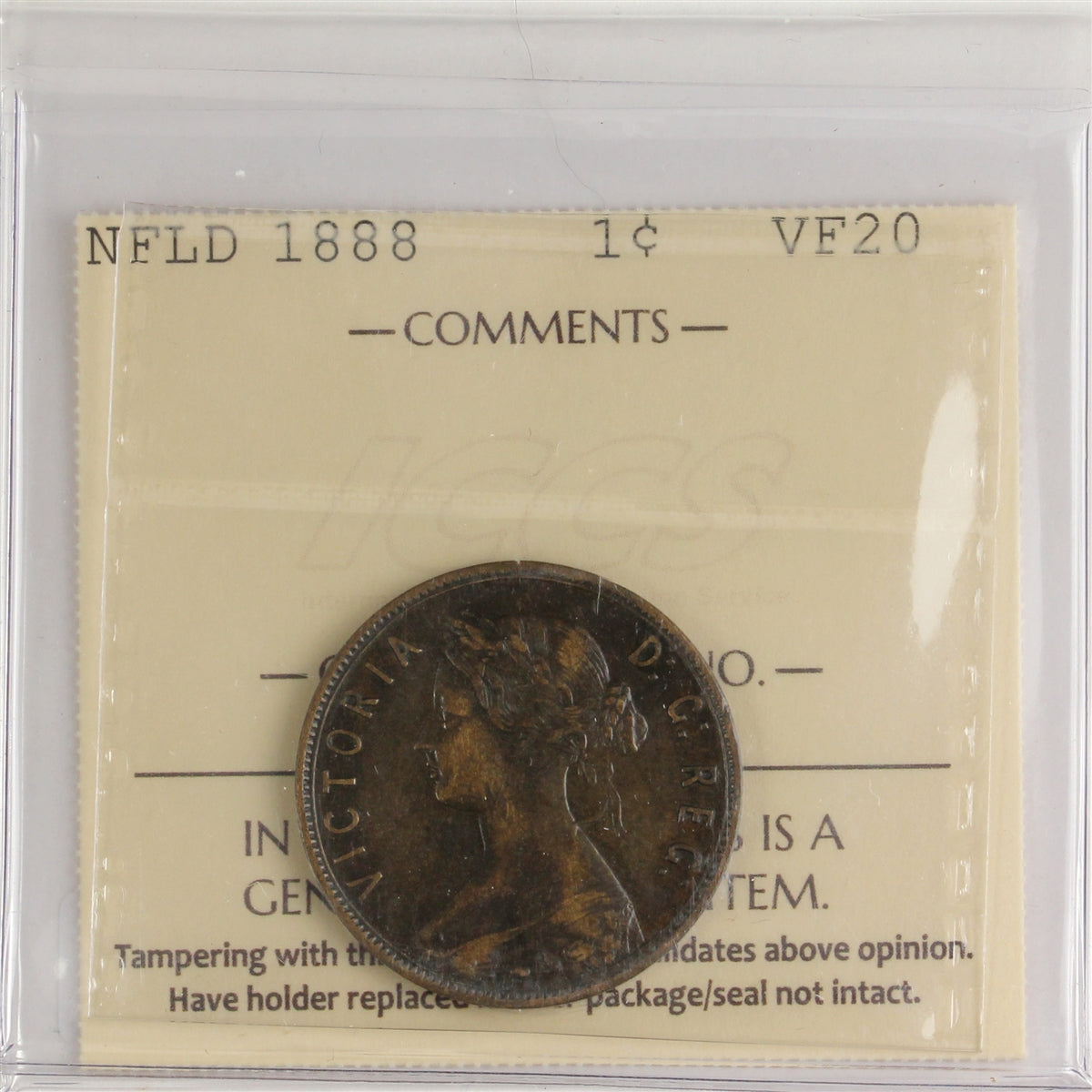 1888 Newfoundland 1-cent ICCS Certified VF-20